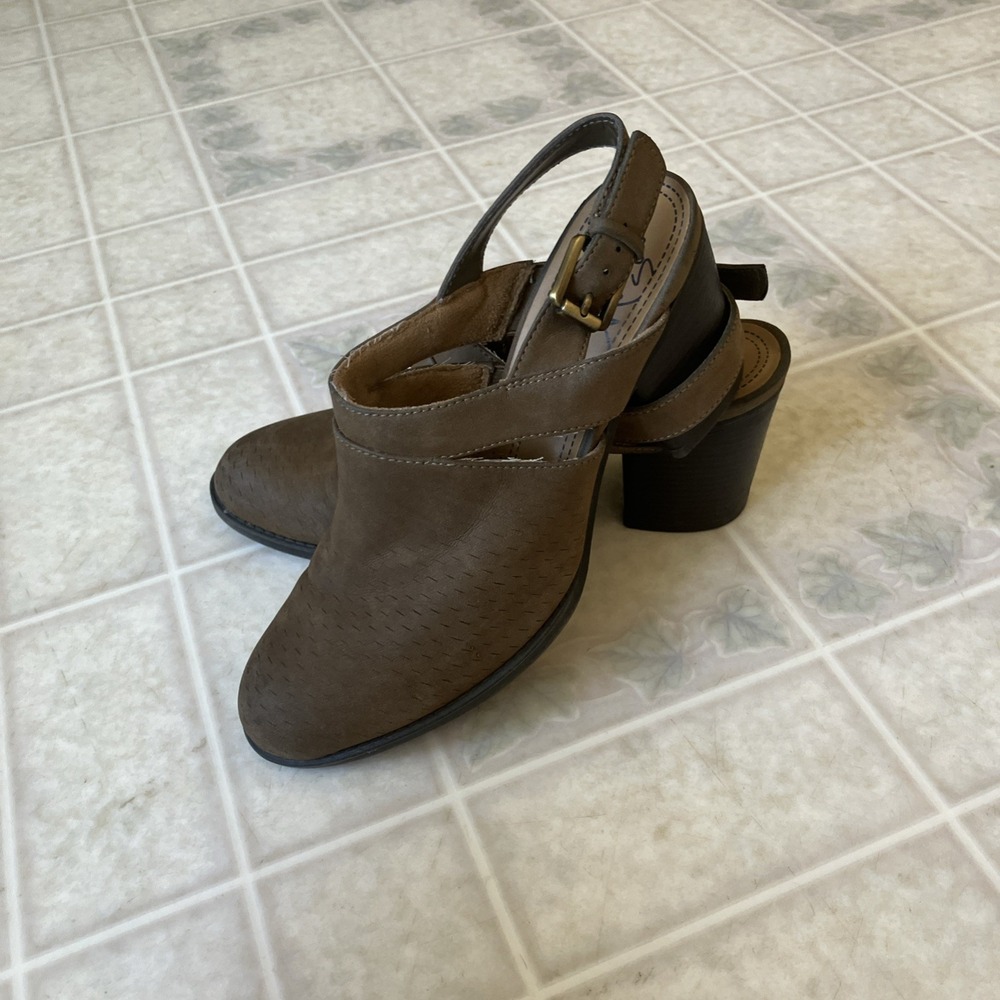 Natural Soul Brown Tally Mule Slingback Heels Clog Shoe Size 8 2.5" Block Heel